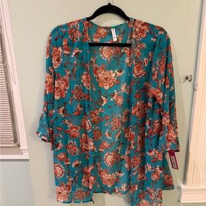 Xhilaration Teal and Red Floral Blouse